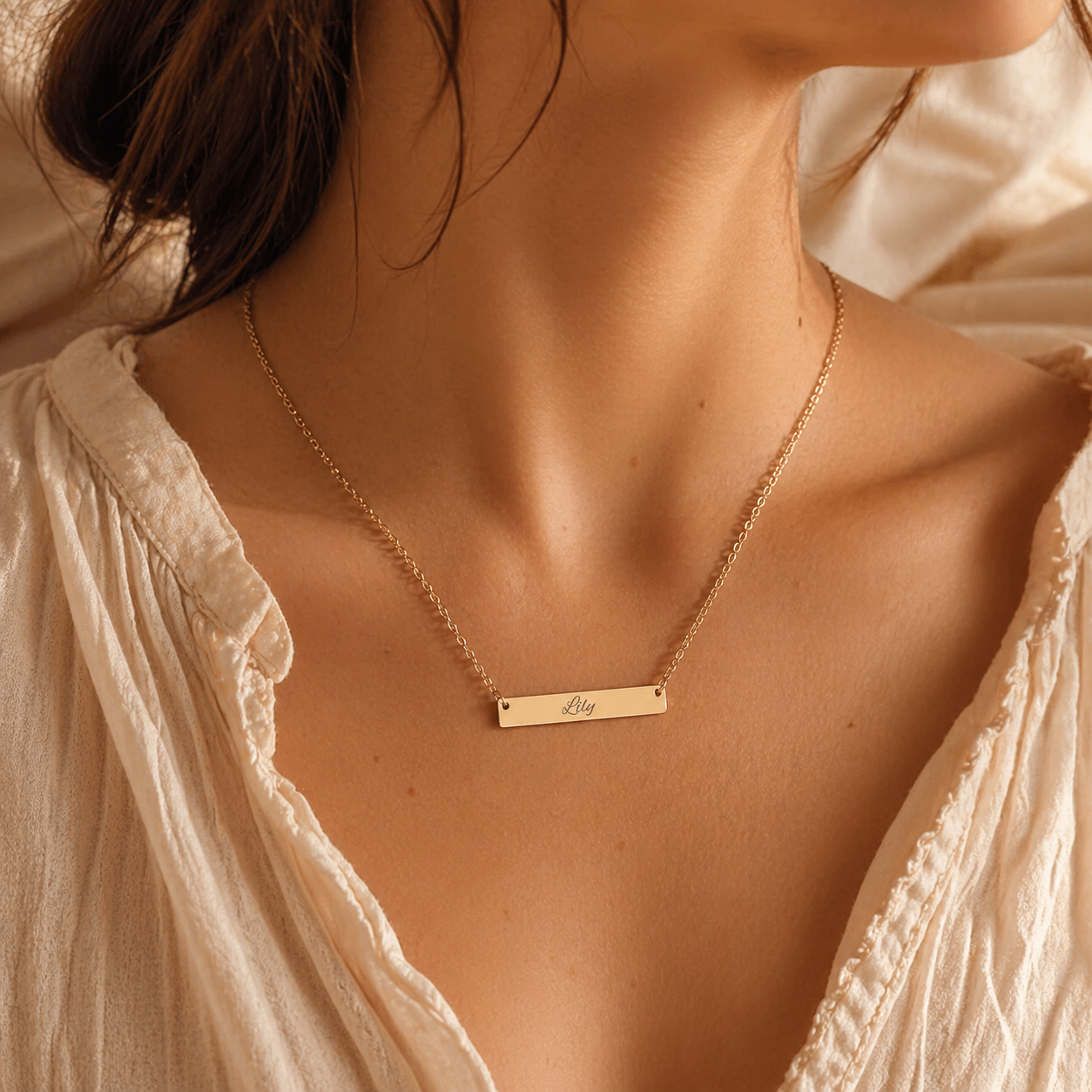 Personalized Name Bar Necklace – Custom Engraved Gift for Her