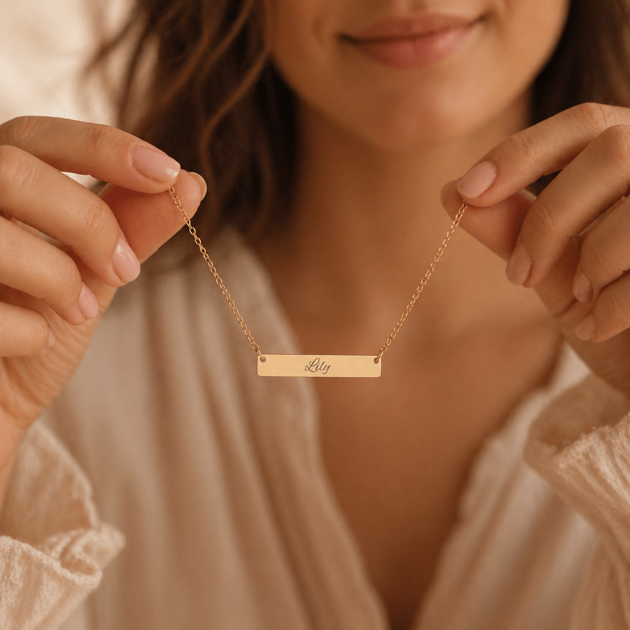 Personalized Name Bar Necklace – Custom Engraved Gift for Her