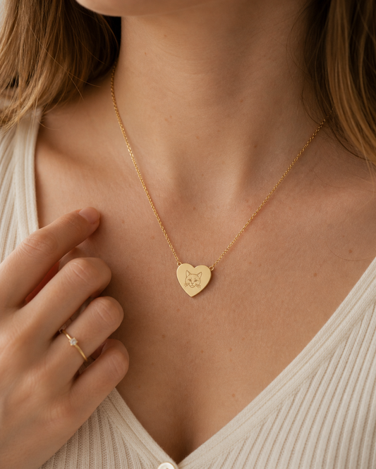 Personalized Heart Necklace – Custom Engraved Photo Pendant (Silver or Gold)