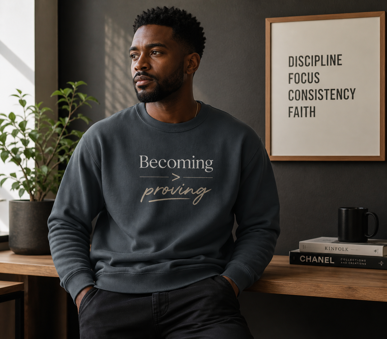Becoming > Proving Crewneck Sweatshirt – Minimalist Motivation