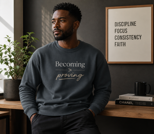 Becoming > Proving Crewneck Sweatshirt – Minimalist Motivation