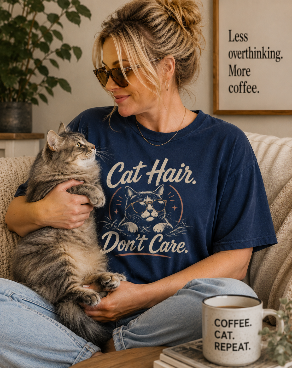 Cat Hair, Don't Care Cat Lover Graphic Tee