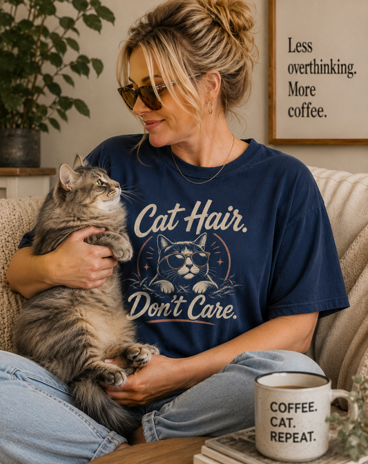 Cat Hair, Don't Care Cat Lover Graphic Tee