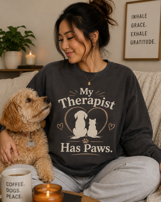 My Therapist Has Paws Pet Lover Crewneck Sweatshirt